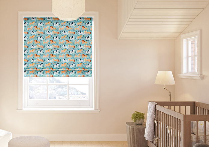 Pony Pals, Turquoise - Motorised Roman Blind - Image 3